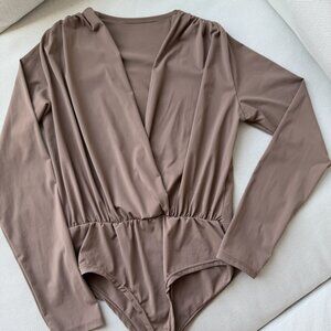 Tan Nude Bodysuit | Going Out Top | Size S/M | Long Sleeve Top